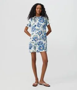 Vestido T-Shirt em Moletinho com Estampa Floral