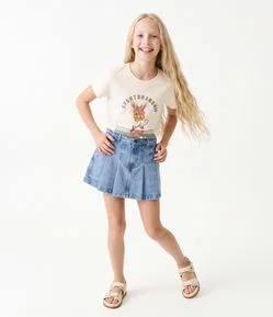 Saia Jeans Infantil Em Algodão - Tam 5 a 16 Anos