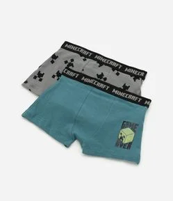 Kit 2 Cuecas Boxer Infantil Em Algodão Minecraft  - Tam 4 a 14 Anos