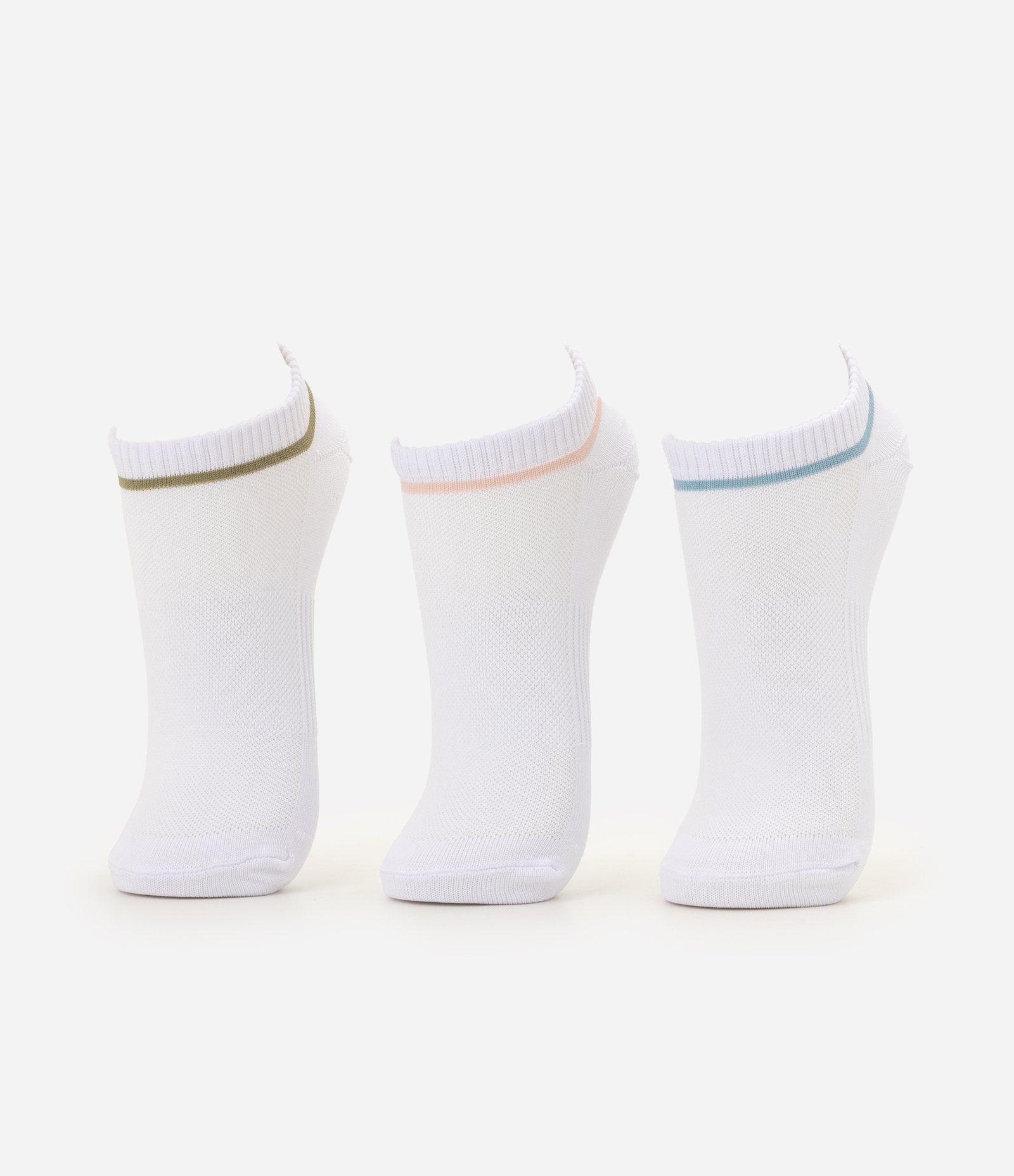 Kit 03 Meias Invisíveis Esportivas em Poliamida com Listras Branco 1