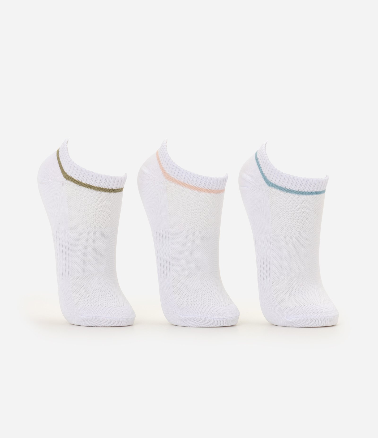 Kit 03 Meias Invisíveis Esportivas em Poliamida com Listras Branco 2