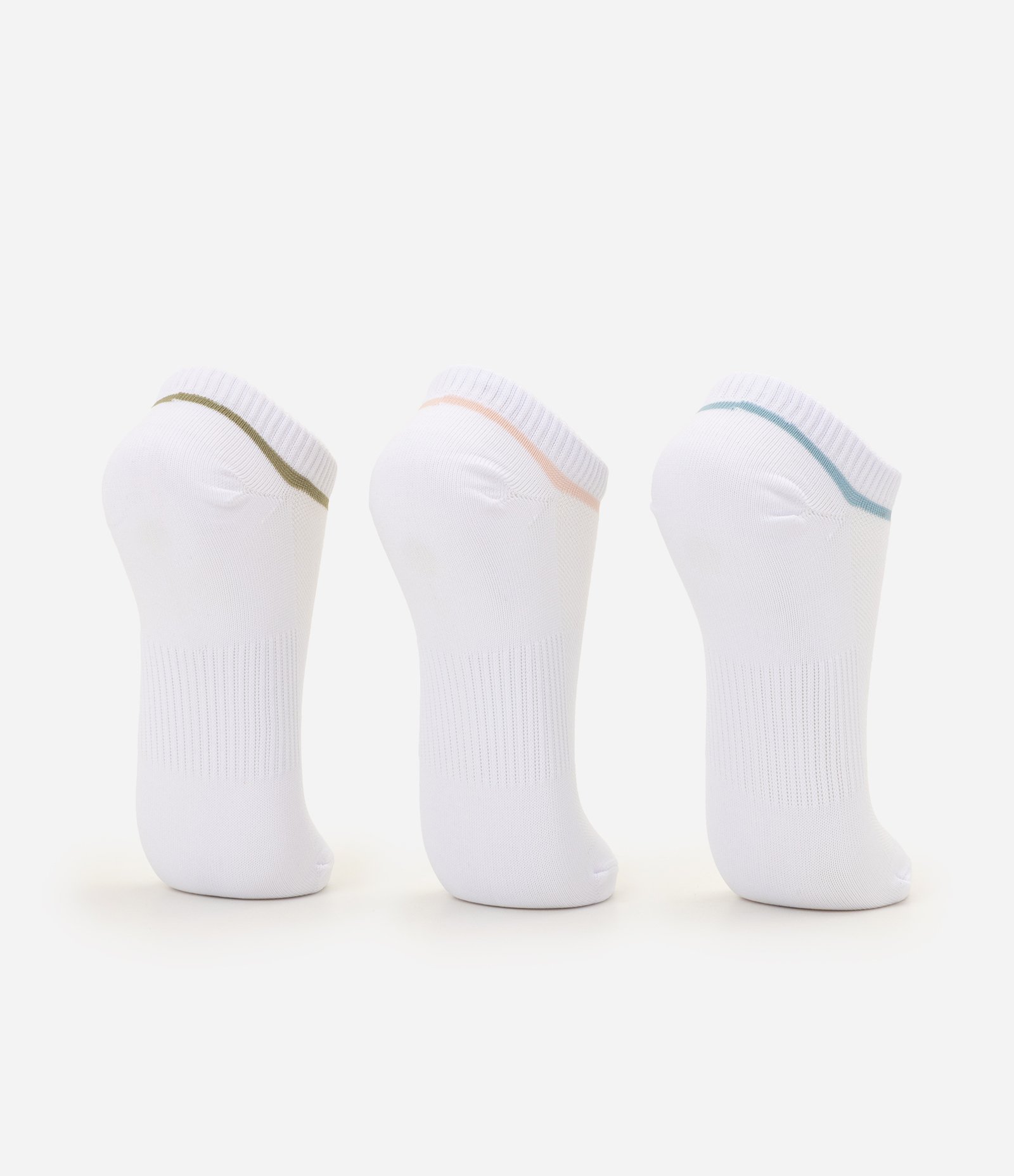 Kit 03 Meias Invisíveis Esportivas em Poliamida com Listras Branco 3