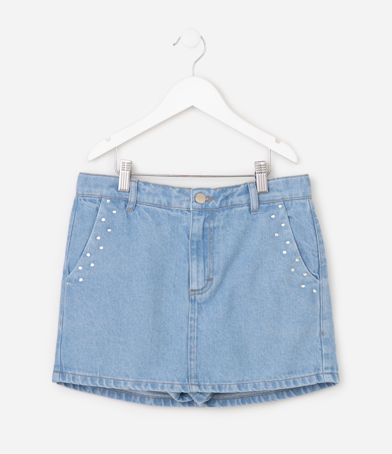 Short Saia Infantil Em Algodão Fuzarka com Aplicação de Termocolantes - Tam 5 a 16 Anos Azul 1
