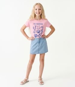 Short Saia Infantil Em Algodão com Aplicação de Termocolantes - Tam 5 a 16 Anos