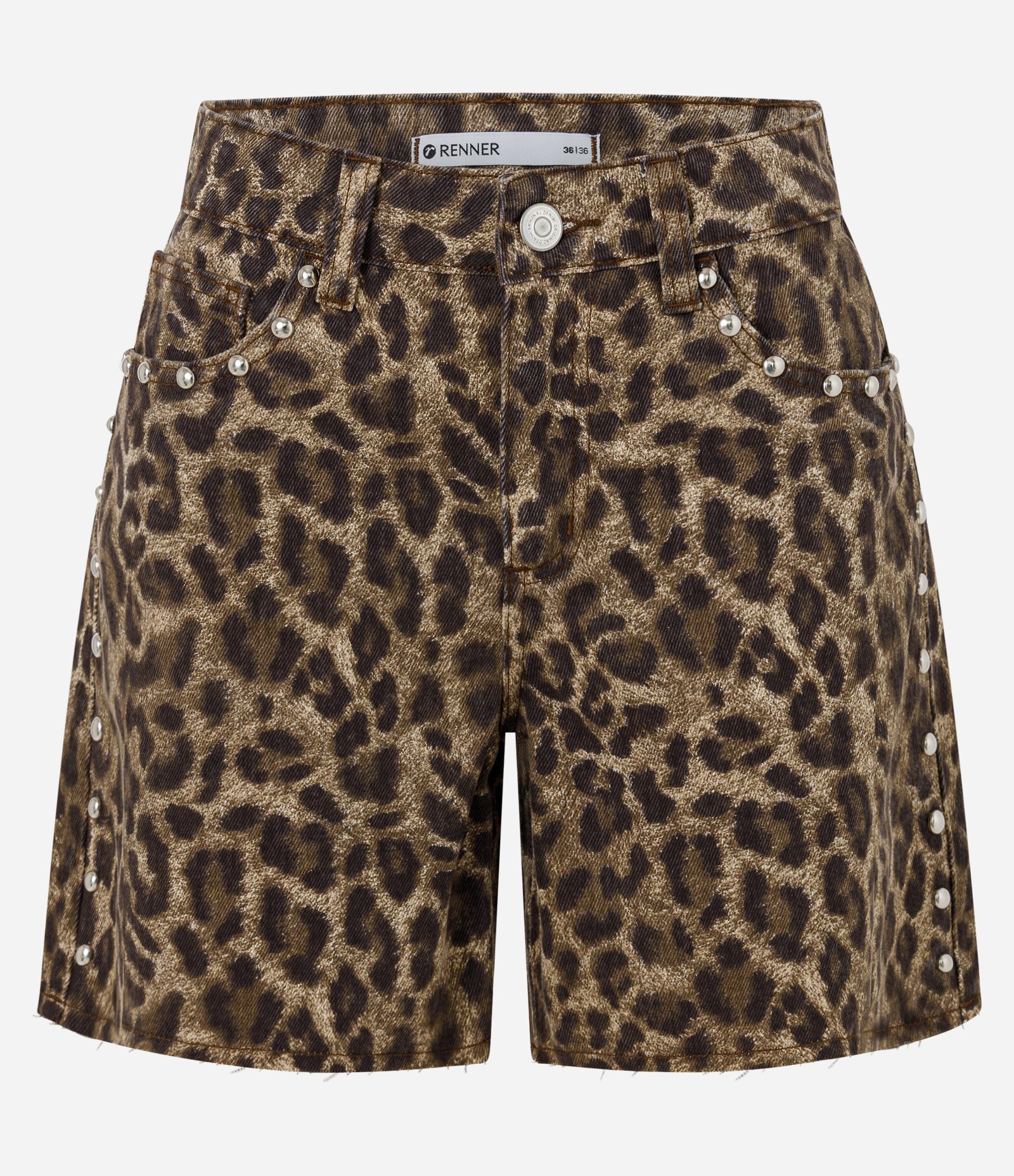 Short Relaxed em Sarja com Estampa Animal Print e Tachas Oncinha 6