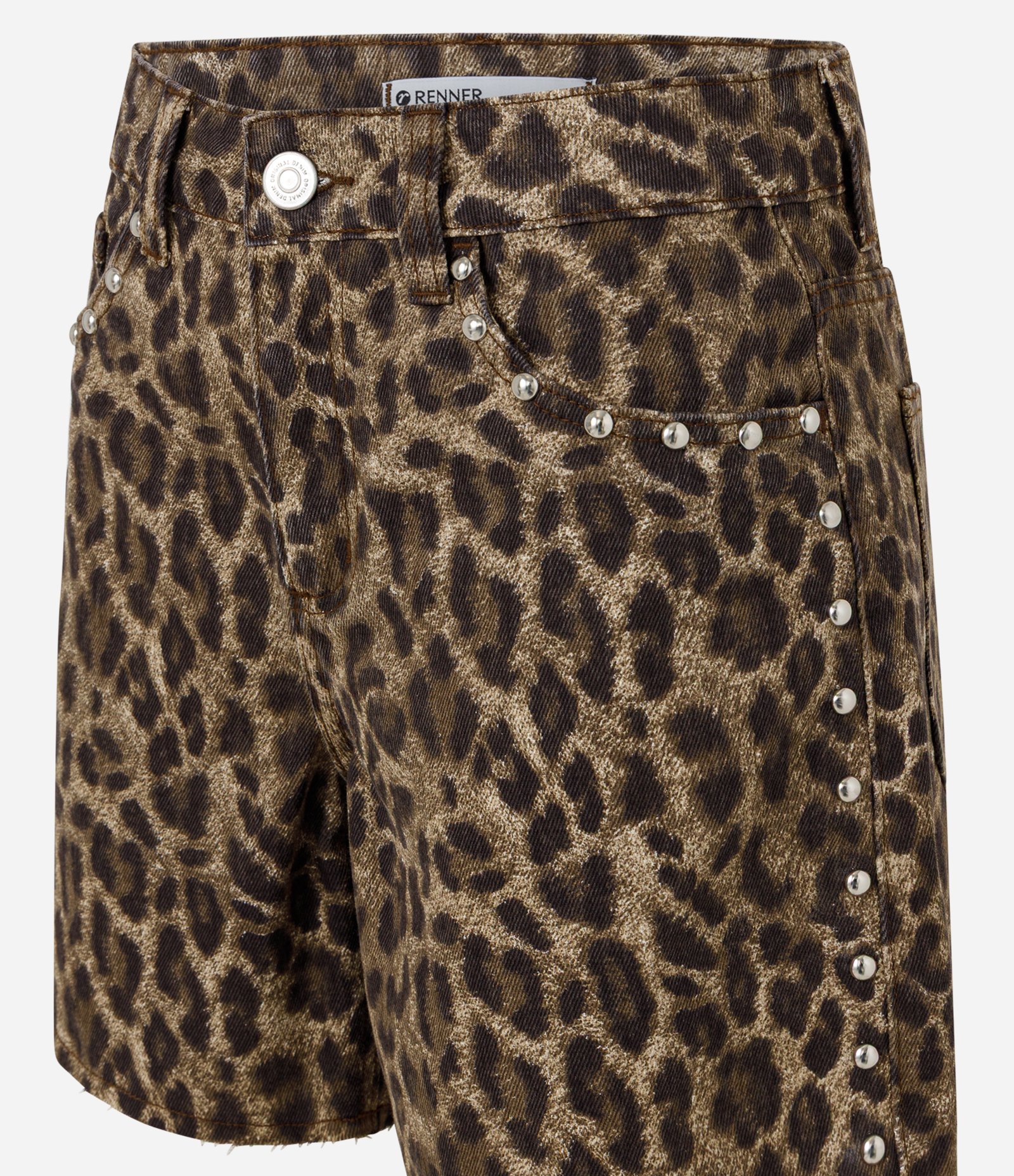 Short Relaxed em Sarja com Estampa Animal Print e Tachas Oncinha 7