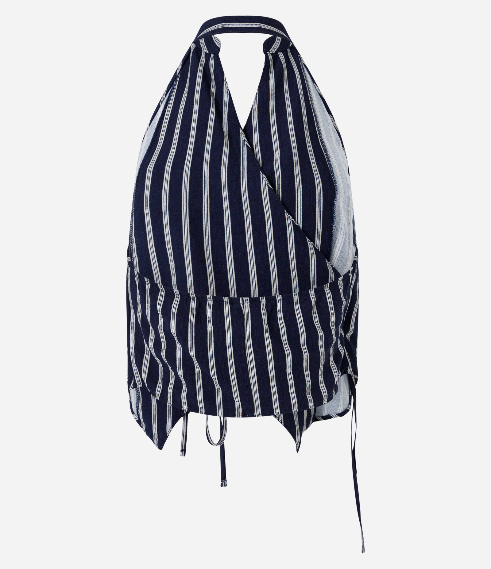 Blusa Frente Única em Tricoline Listrado com Laços Frontais Preto 6