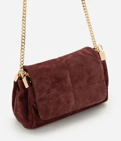 Bolsa Shoulder Pequena em Couro com Tampa e Alça de Corrente