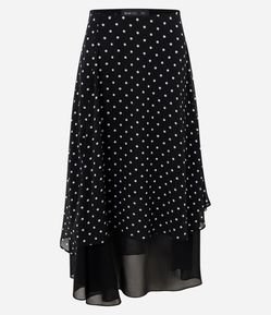 Saia em Chiffon com Estampa Poá e Barra Assimétrica
