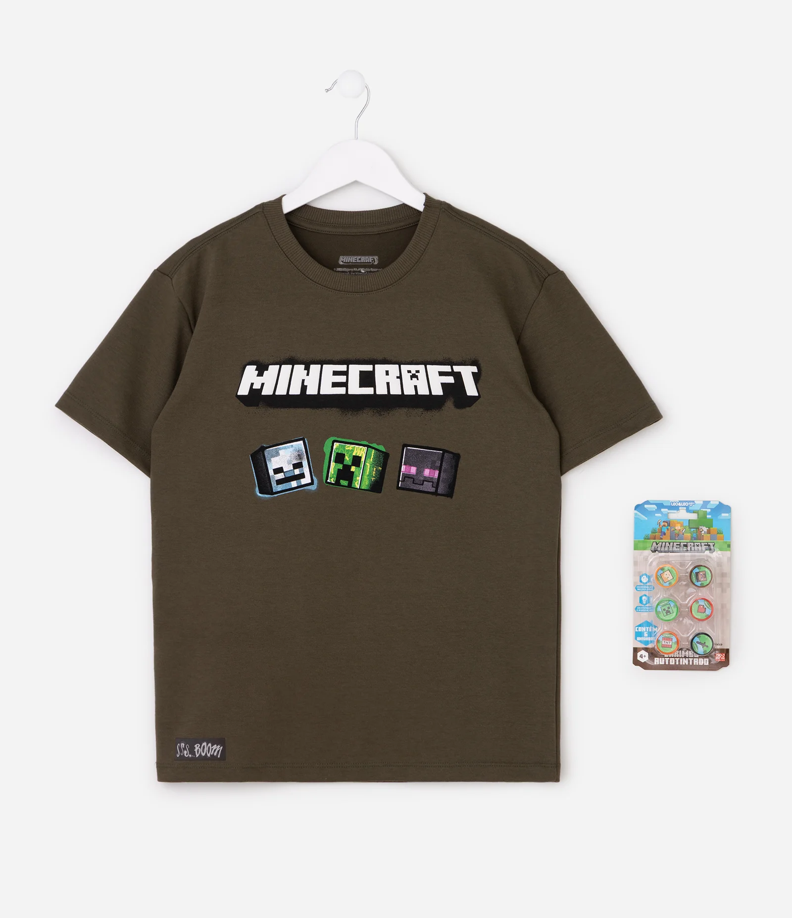 Camiseta Infantil Em Algodão Minecraft com Carimbos dos Personagens Tam 5 a 14 Anos Cinza 1
