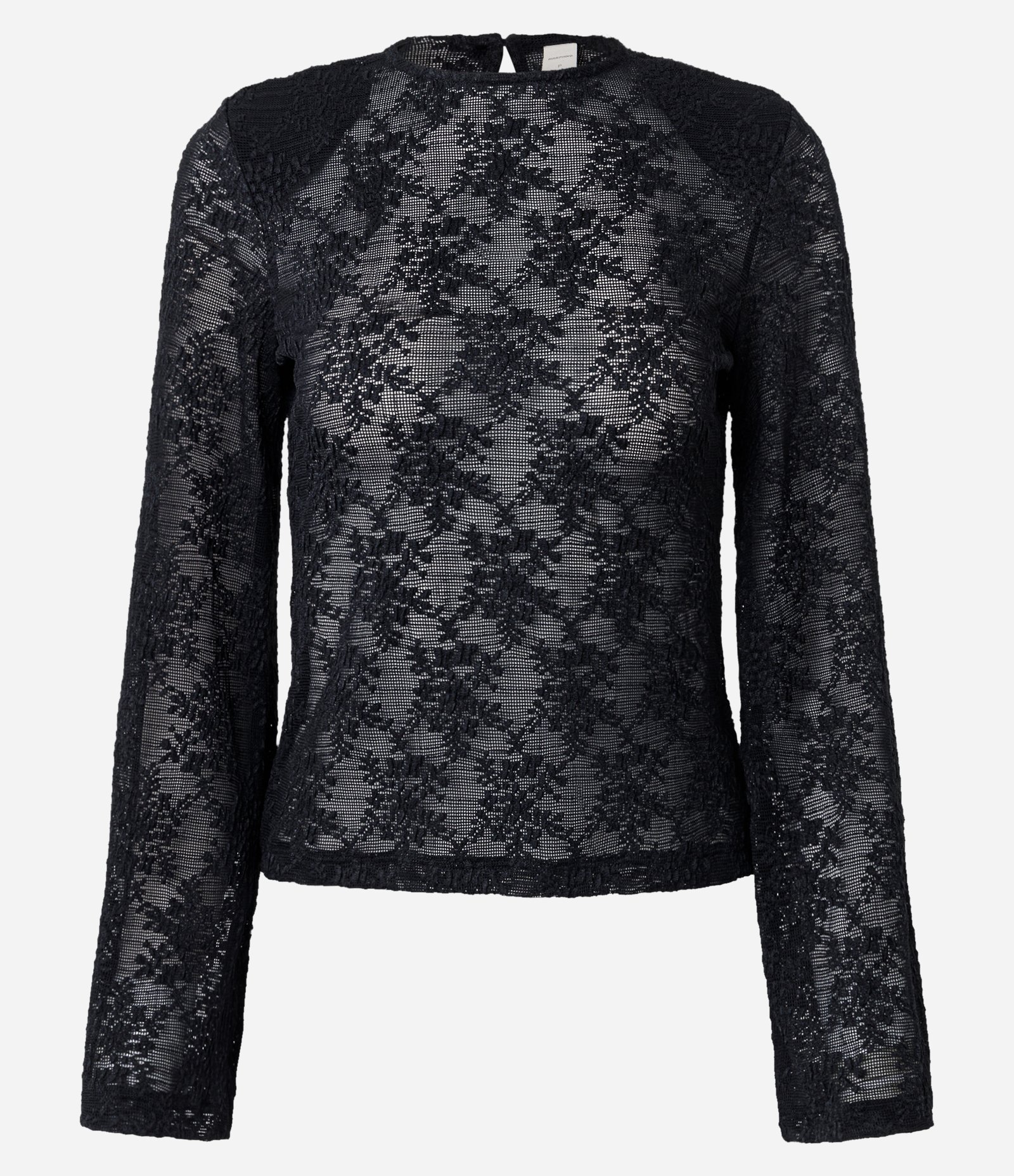 Blusa em Renda Floral com Transparência e Manga Flare Preto 6