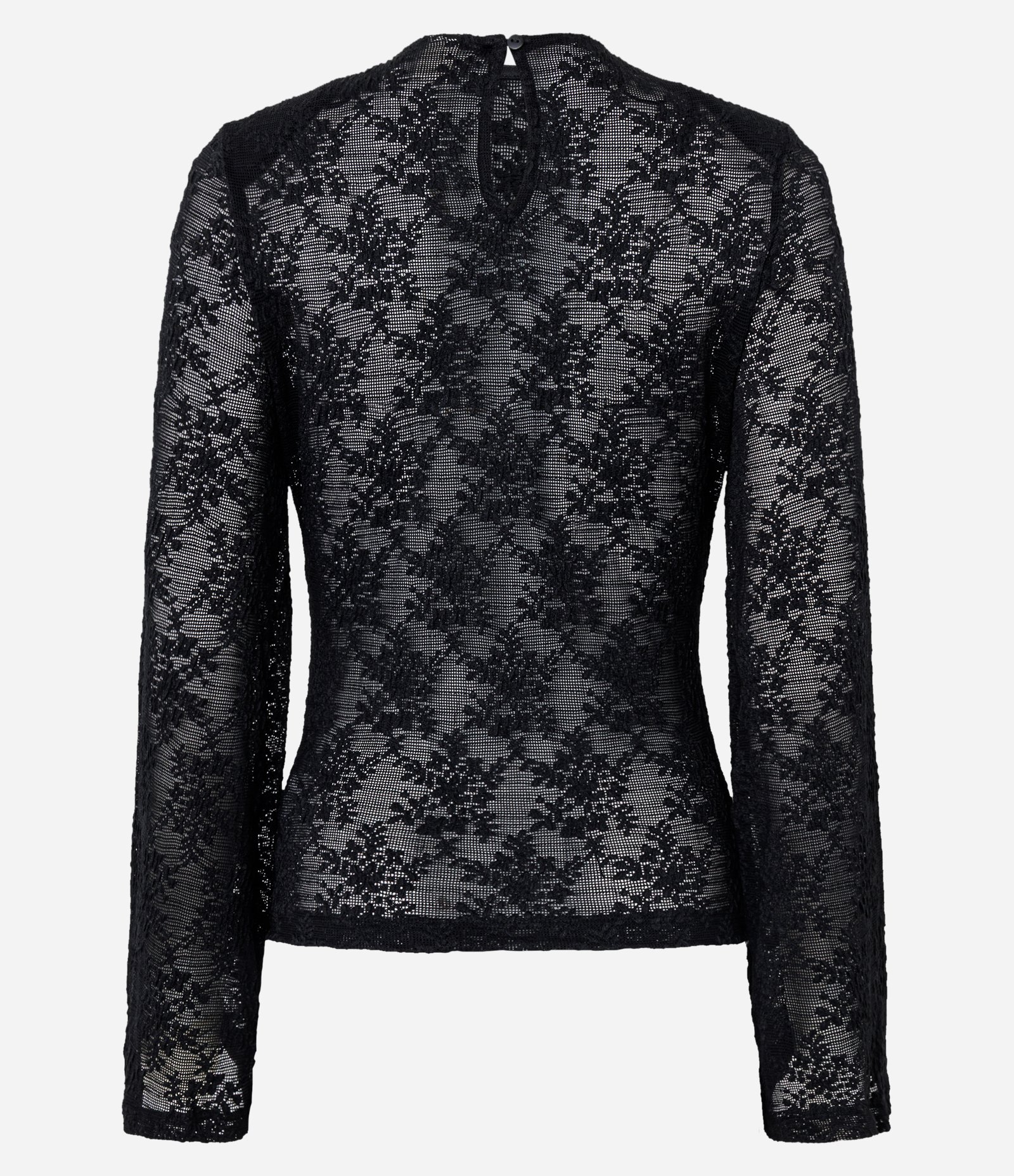 Blusa em Renda Floral com Transparência e Manga Flare Preto 8