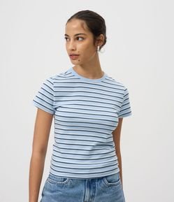 Blusa em Algodão Canelado com Estampa Listrada