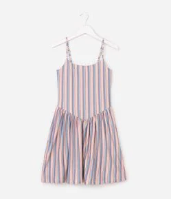 Vestido Infantil Fuzarka Texturizado com Estampa Listrada - Tam 5 a 16 Anos