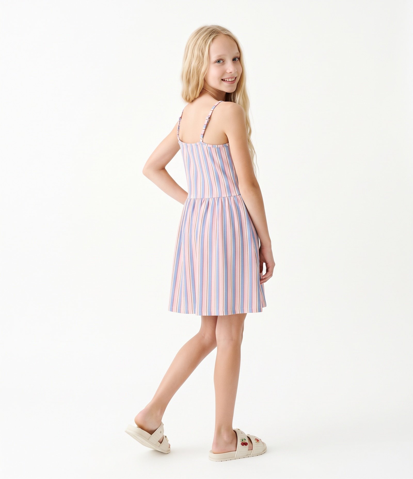 Vestido Infantil Texturizado com Estampa Listrada - Tam 5 a 16 Anos Marrom 2