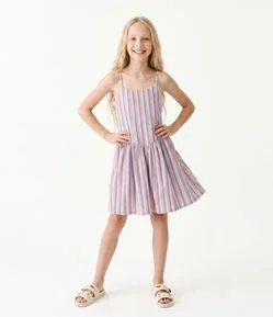 Vestido Infantil Texturizado com Estampa Listrada - Tam 5 a 16 Anos