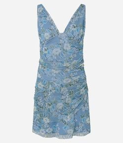 Vestido em Tule com Decote V e Drapeado Lateral