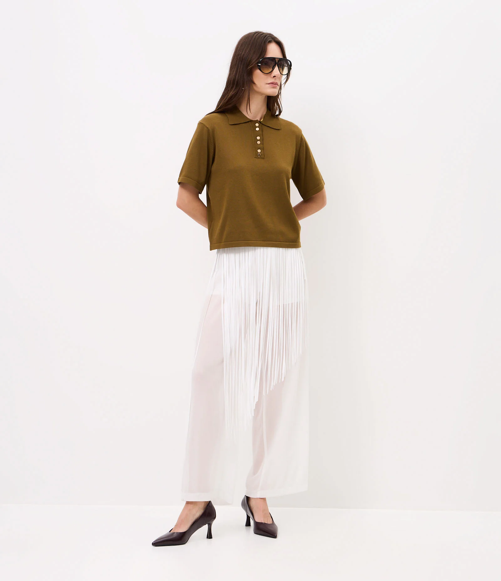Calça Reta com Franjas Removíveis Branco 4