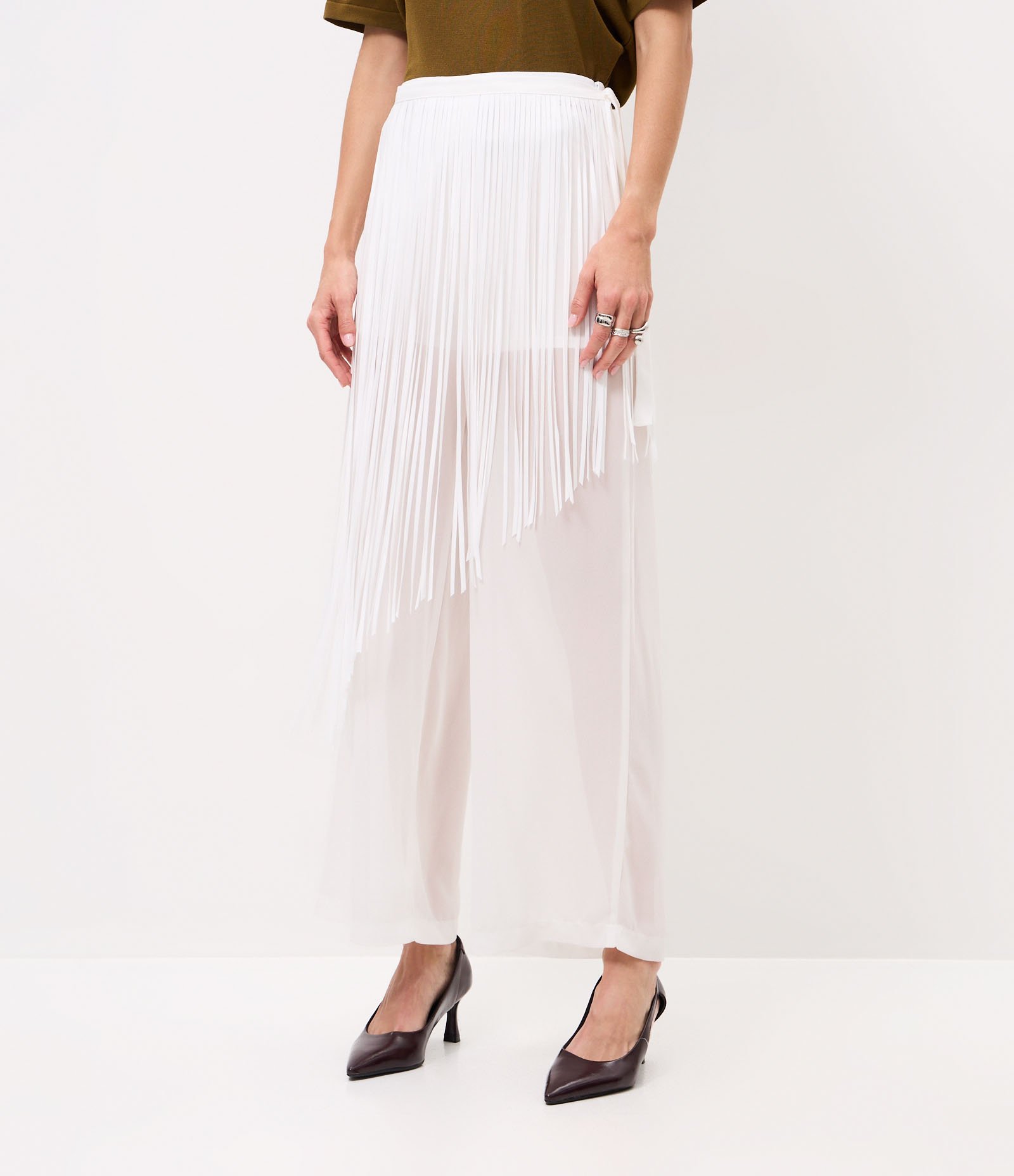 Calça Reta com Franjas Removíveis Branco 5