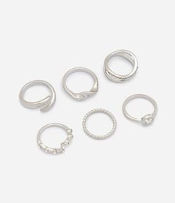 Kit com 06 Anéis Delicados com Aplicações de Strass