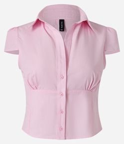 Camisa Ajustada em Tricoline com Manga Copinho