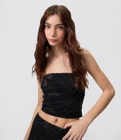 Tomara que Caia Peplum em Tule Bordado com Paetê Floral