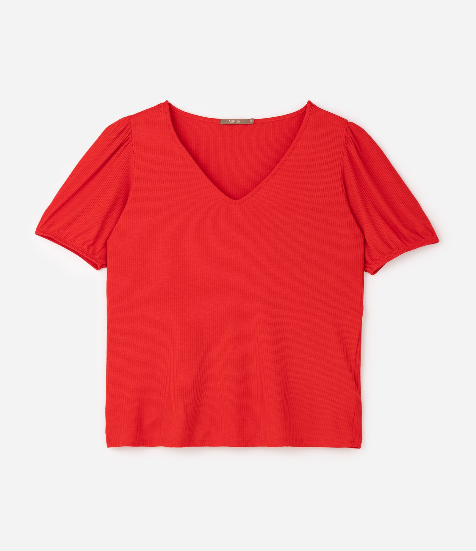 Blusa em Ribana com Manga Bufante Curve & Plus Size Vermelho 5
