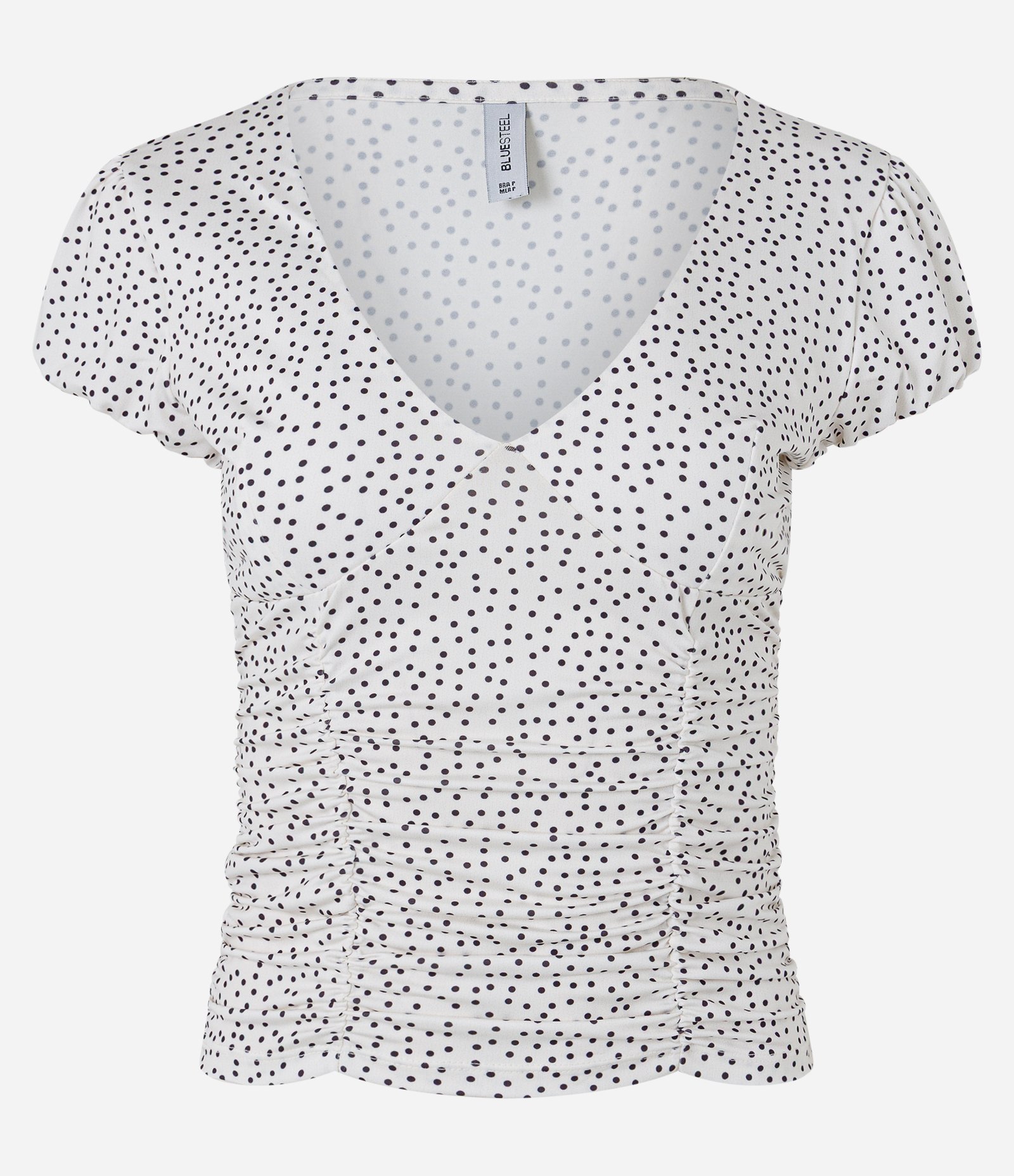 Blusa com Drapeado Frontal e Estampa Poá Branco 5
