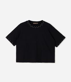 Blusa Boxy em Algodão com Pedrarias Curve & Plus Size