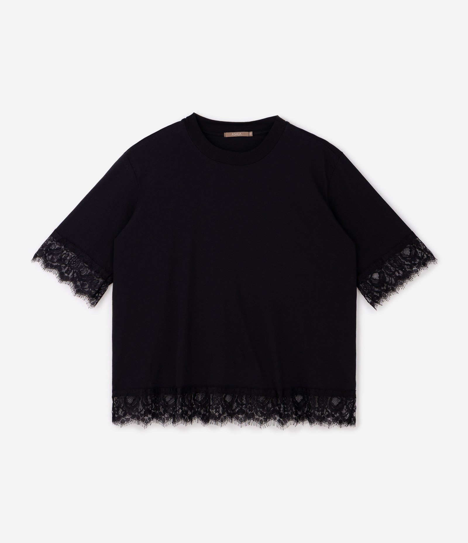 Blusa Alongada em Algodão com Renda na Barra Curve & Plus Size Preto 1