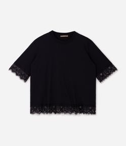 Blusa Alongada em Algodão com Renda na Barra Curve & Plus Size