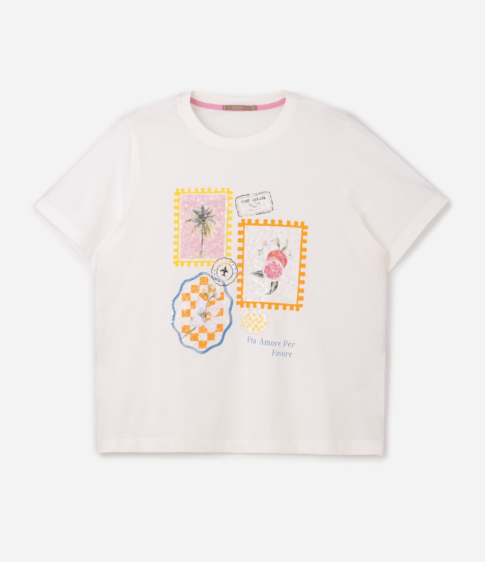 Blusa Regular em Algodão com Estampa de Selos e Paetês Curve & Plus Size Branco 6