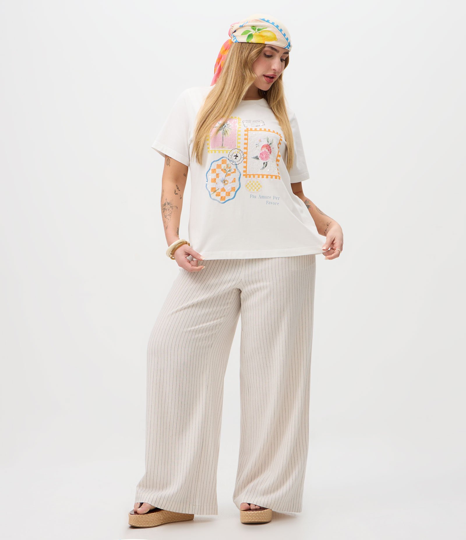 Blusa Regular em Algodão com Estampa de Selos e Paetês Curve & Plus Size Branco 3