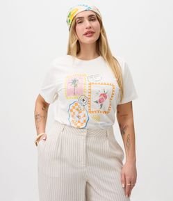 Blusa Regular em Algodão com Estampa de Selos e Paetês Curve & Plus Size