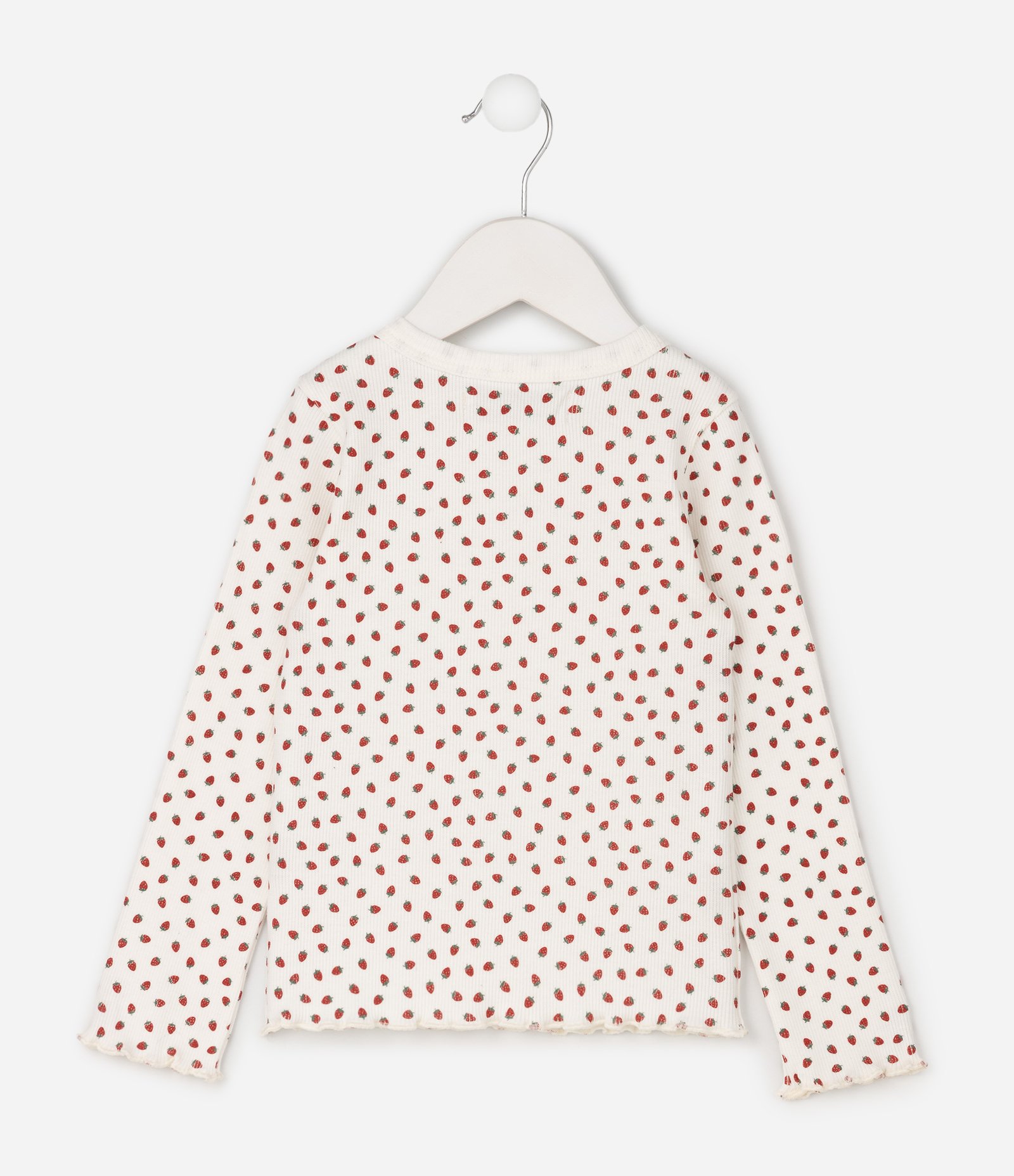 Blusa Infantil em Ribana com Estampa de Moranguinhos - Tam 1 a 6 Anos Branco 3