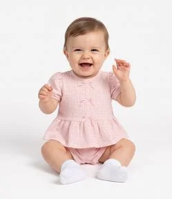 Conjunto Infantil Xadrez com Lacinhos - Tam 0 a 18 Meses