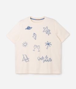 Blusa Regular em Algodão com Bordado de Ícones de Praia Curve & Plus Size