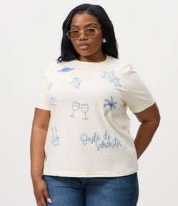 Blusa Regular em Algodão com Bordado de Ícones de Praia Curve & Plus Size