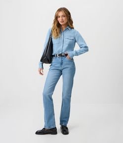 Calça Reta em Jeans Premium com Cintura Média