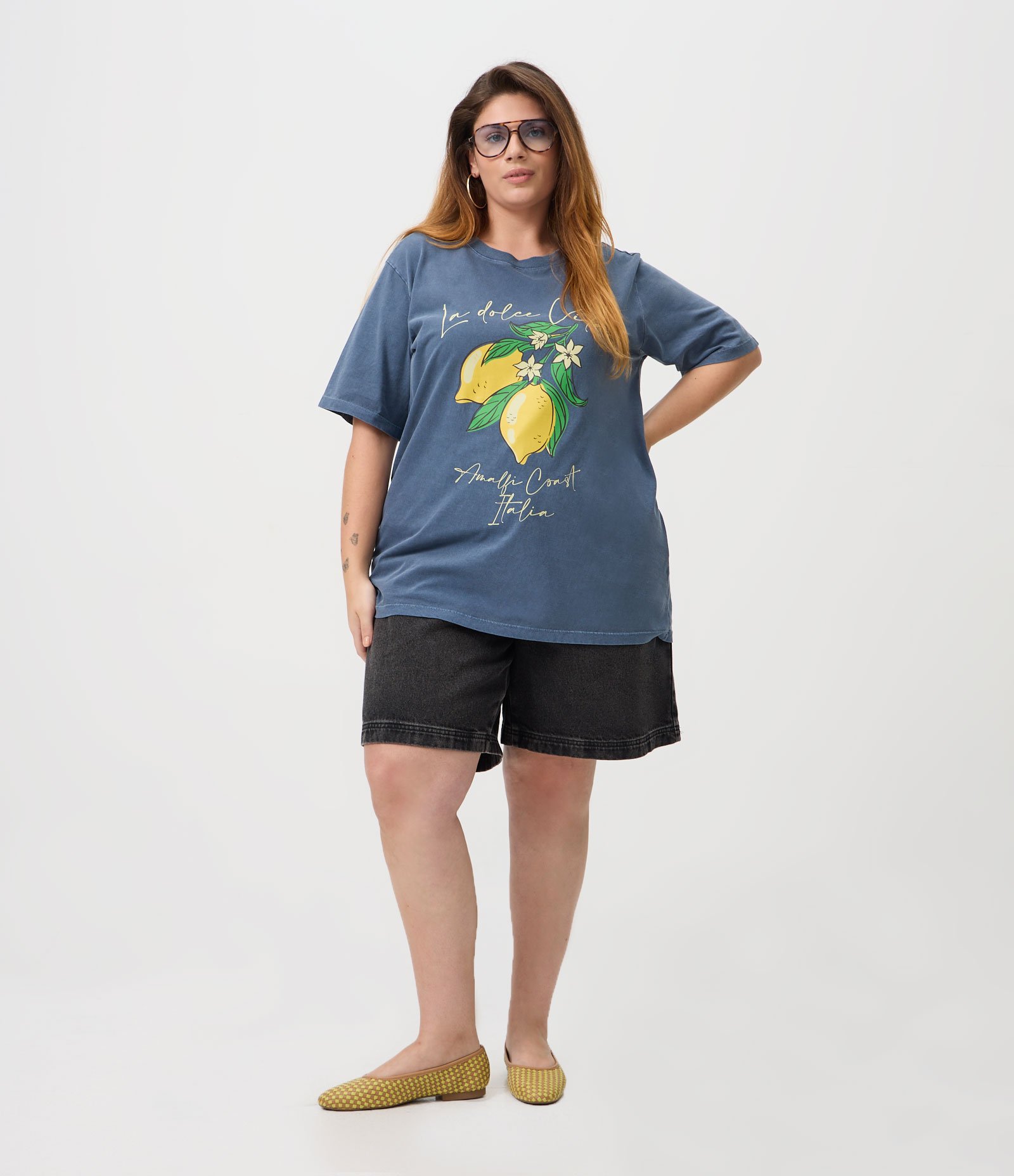 Blusa Alongada em Algodão com Estampa de Limão Curve & Plus Size Azul 2