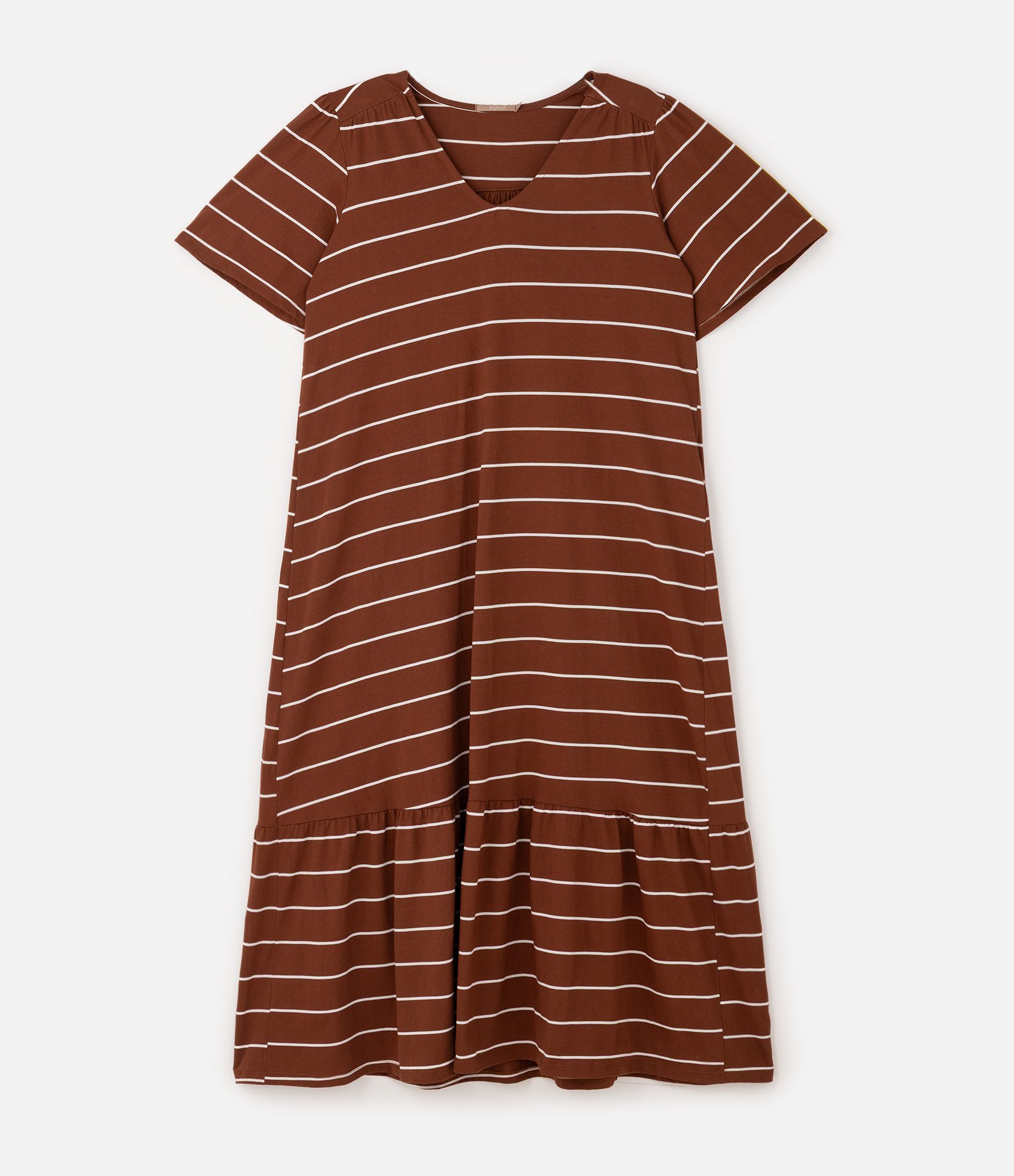 Vestido Comfort Midi em Algodão com Maria na Barra Curve & Plus Size Marrom 1