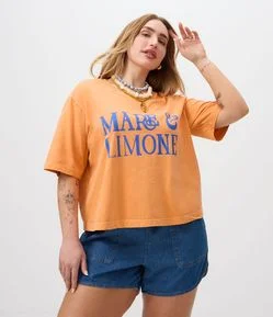 Blusa Boxy em Algodão com Lettering Curve & Plus Size