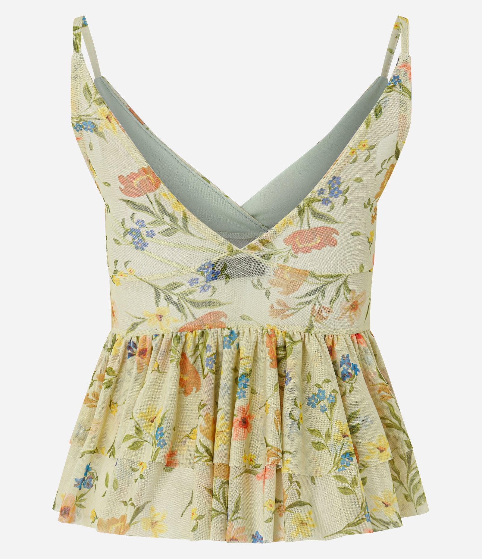 Blusa Peplum Floral em Tule com Decote Transpassado em V Amarelo 6