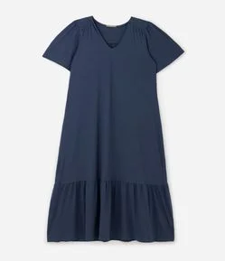 Vestido Midi Algodão com Recorte Franzido Curve & Plus Size