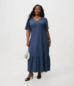 Vestido Midi Algodão com Recorte Franzido Curve & Plus Size