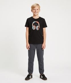 Camiseta Infantil em Algodão Fone On Line com Estampa Frontal - Tam 1 a 16 Anos