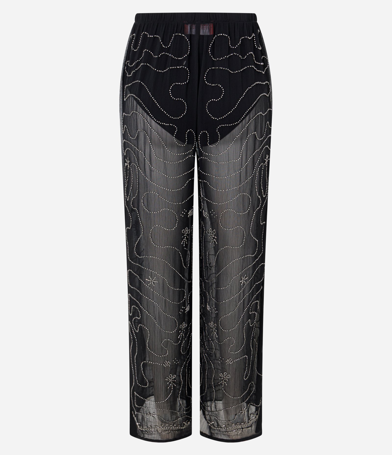 Calça Wide Leg em Crepe com Bordados Aplicados Preto 6