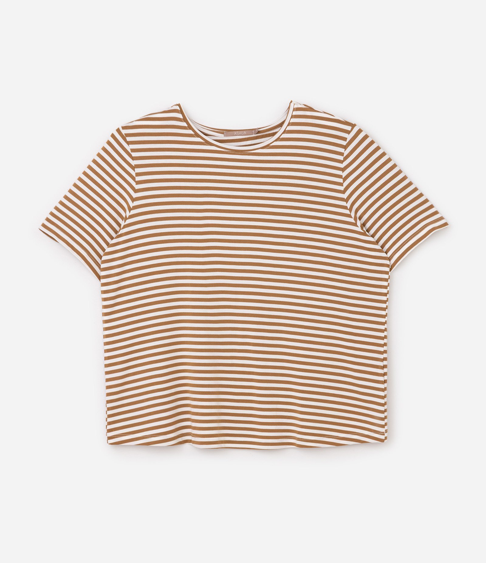 Blusa Regular em Viscolycra Listrada com Fio Tinto Curve & Plus Size Amarelo 1