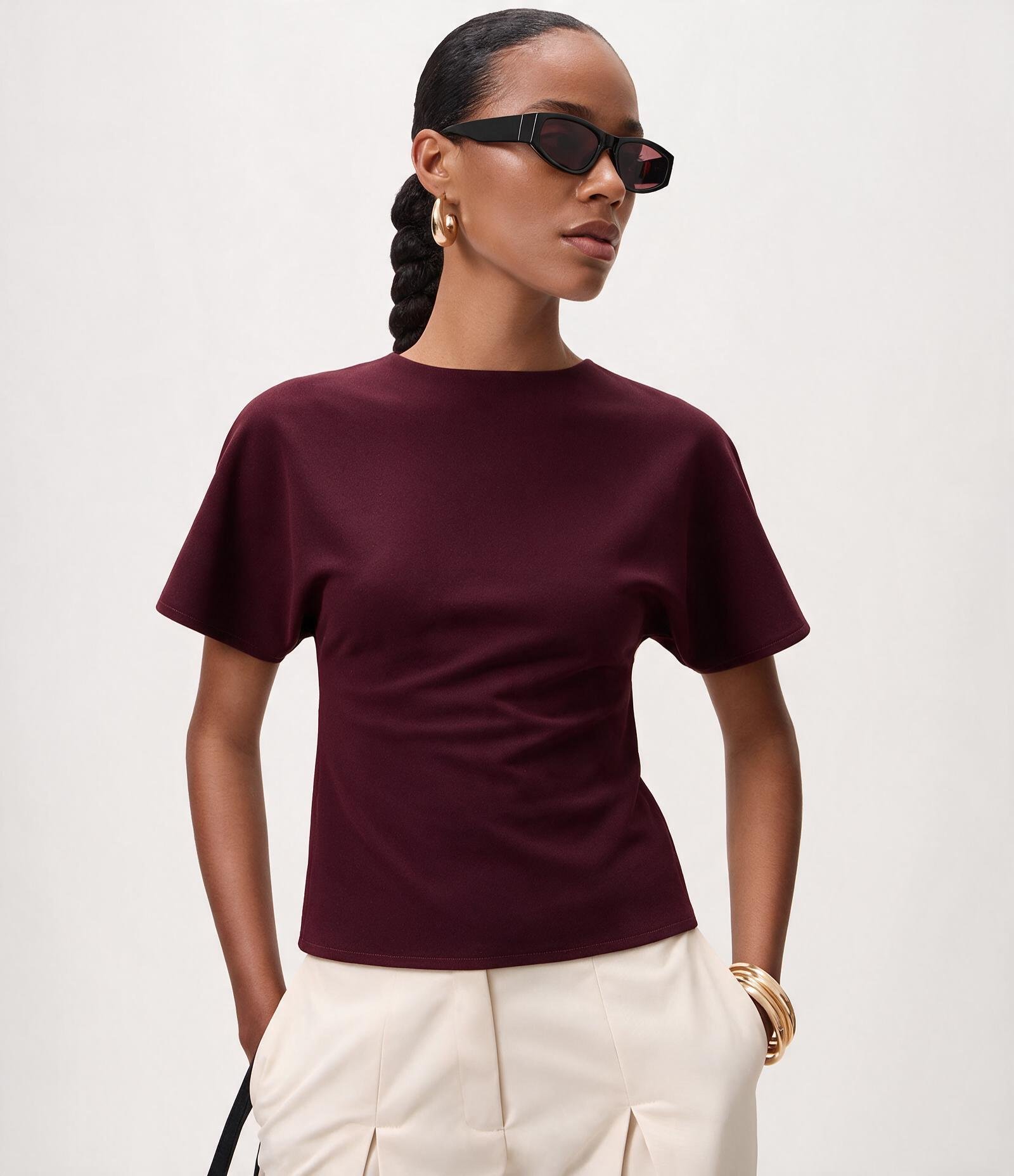 Blusa Acinturada com Abertura nas Costas Vinho 4