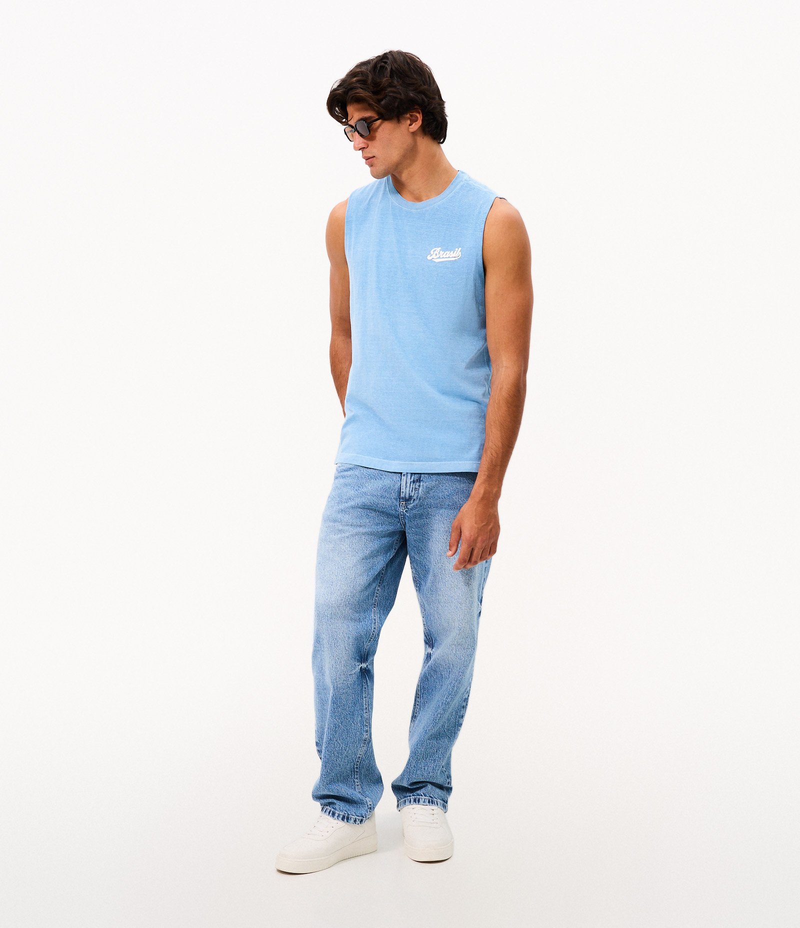 Regata Comfort em Algodão Estonada com Lettering Brasil Azul 2